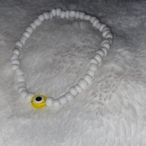 Handmade White and Yellow Evil Eye Beaded Bracelet
